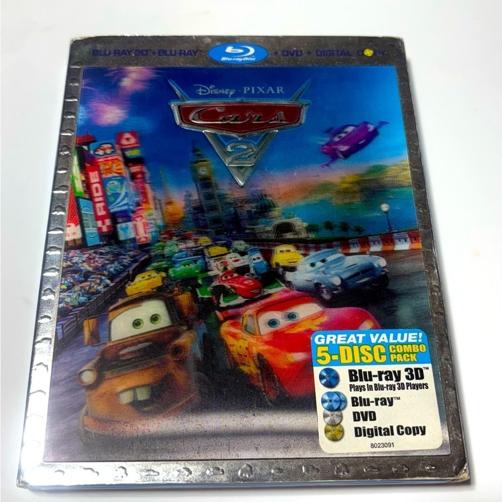 Cars 2" 5-disc combo pack, including Blu-ray 3D, Blu-ray, DVD, and digital